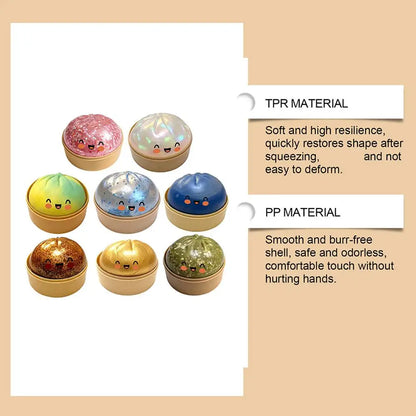 Glitter Slow Rising Dumpling Stress Relief Ball Steamed Bun Squishy Toy Stretchy Reusable Decompression Toy Office Travel Gift