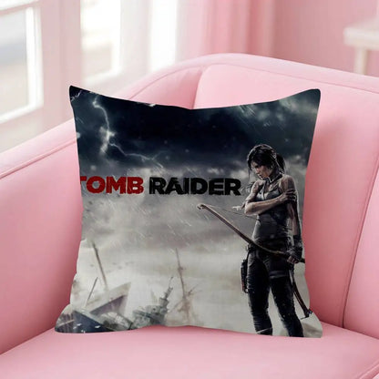 Lara Croft Tomb Raider game Double-sided Printed pillow cover Short plush Suitable living room bedrooms sofa throw cushion cover