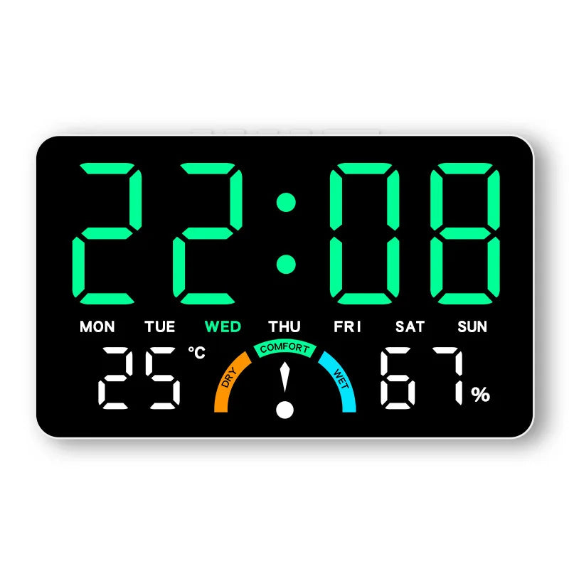 Digital Alarm Clock TEMP Humidity Week Comfort Level Dual Alarm Snooze Table Clock 12/24H Timer Auto Dimmable LED Wall Clock