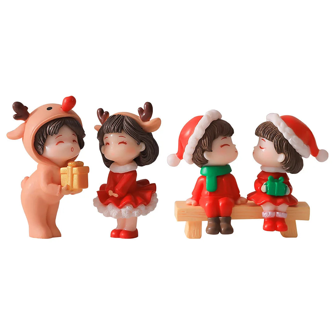 Mini Christmas Couple Figurines Cute DIY Micro Landscape Ornaments Desktop Decoration Accessories Table Decor