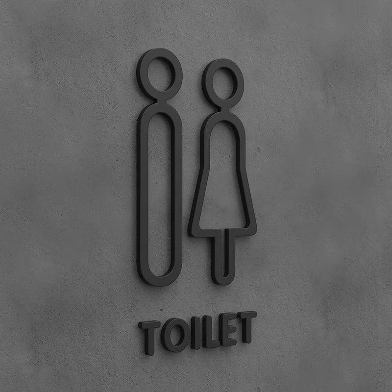 Matte Black Gold Toilet Sign Plate Acrylic 3D Wash Room Door Wall Label Sticker Wc BathRoom Signage Board Art Hotel Home Decor