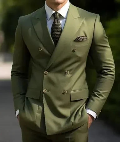 Elegant 2 Piece Wedding Men Suits Slim Fit Peak Lapel Double Breasted Blazer Pants Formal Business Groom Tuxedos Office Dinner