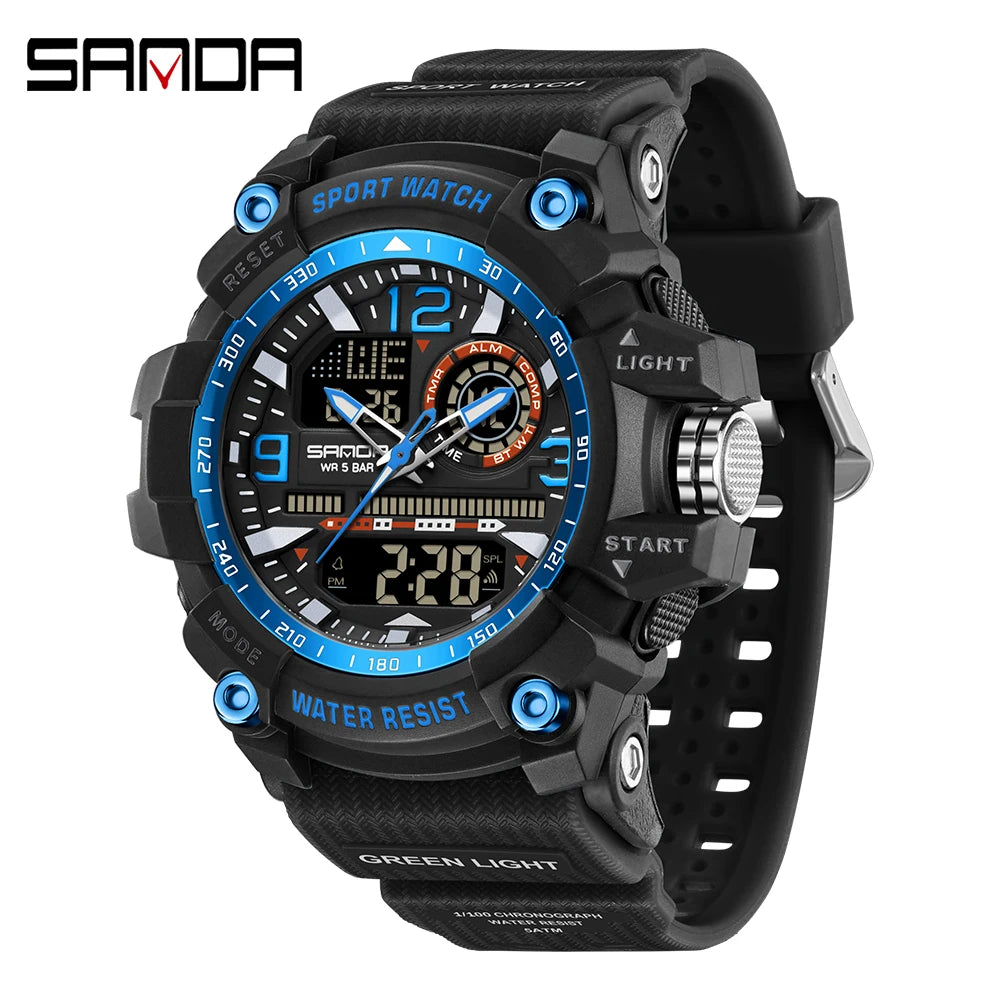 SANDA 3367 Men's Electronic Watch Large Dial Multi Functional Outdoor Waterproof Student Sports Electronic Watch
