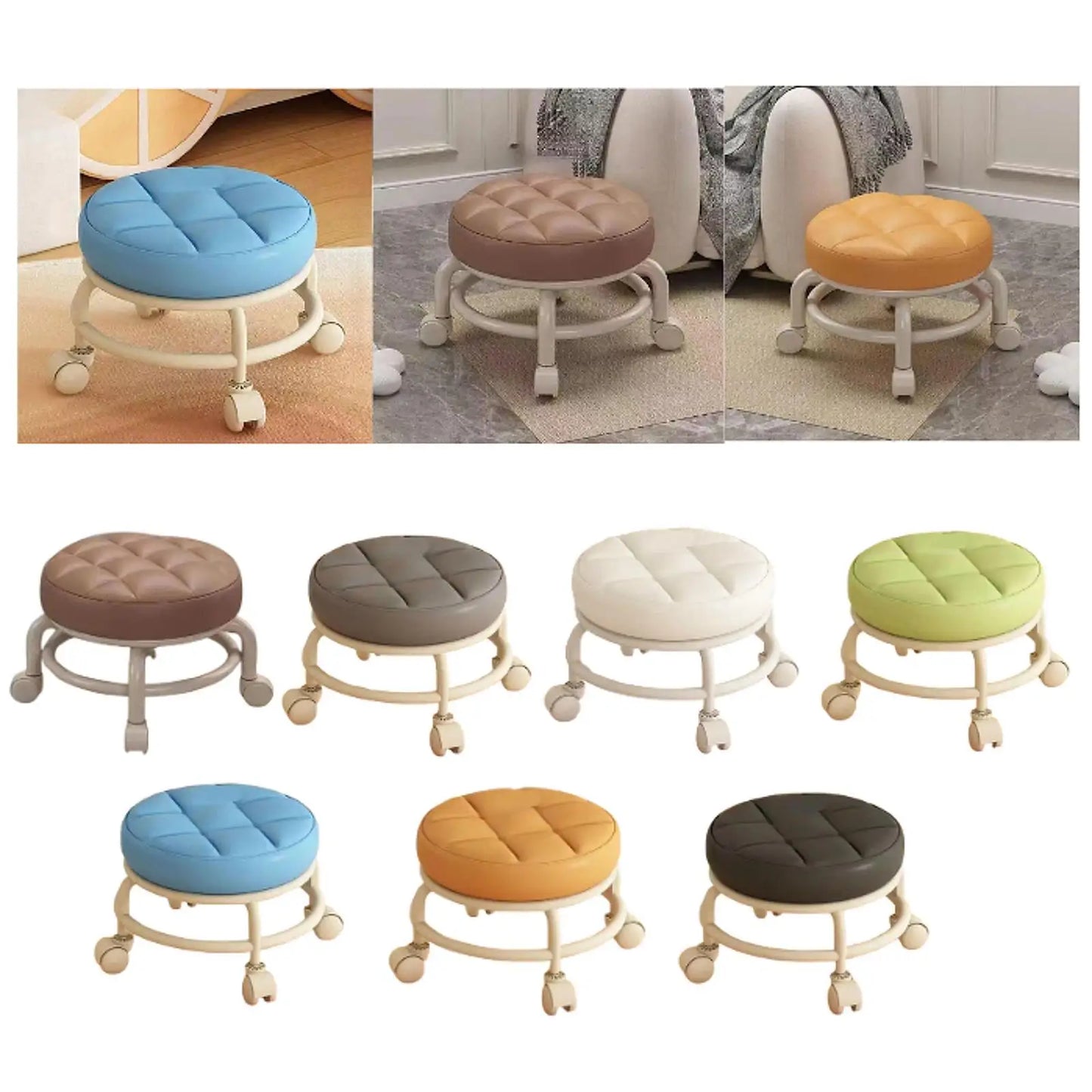 Low Rolling Stool Roller Seat Adults Child Round Foot Rest Low Height with Wheel