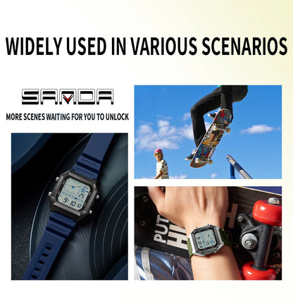 SANDA 6307 Casual Men's LED Electronic Watch Waterproof Sports Alarm Clock Multi functional Student Fashion Electronic Watch
