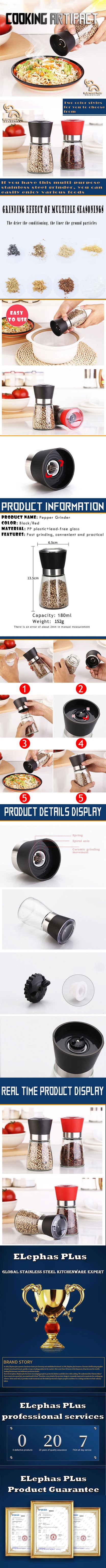 180ML Pepper Grinder Glass Spice Bottle Salt Pepper Mill Manual Spice Grinder Mill Household Kitchen Gadgets