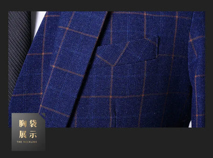 Men's Handsome Business Casual Plaid Three-Piece Set High-End Suit Fashion with Vest And Trousers for Wedding