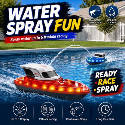 SYMA Q30 2PCS RC Speed Boat 2.4G Remote Control Boat 7 Color LED Light One Key Water Spray Waterproof Pool Lake Toy Gifts for Ki