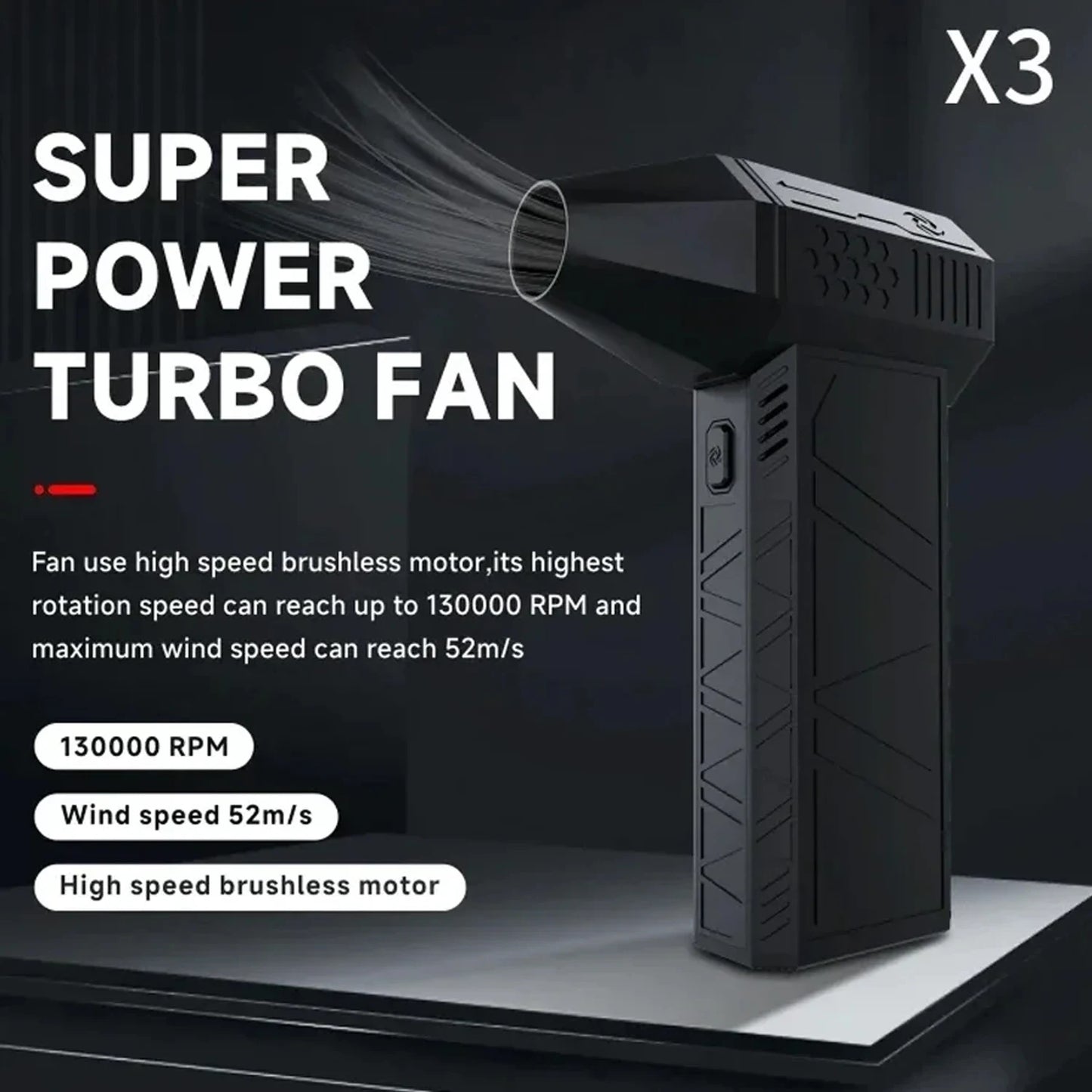 130000RPM Dust Blower Violent Fan With LED Light Powerful Handheld Rechargeable  Blower Electric Air Duster 3 Speed 52 m/s