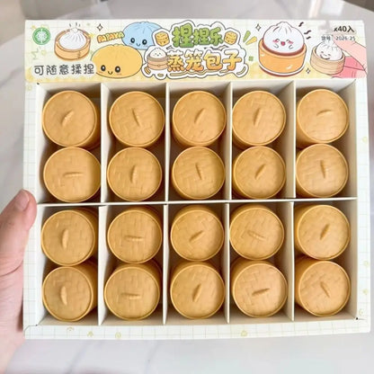 Soft Cute Mini Dumplings Squishy With Steamer Squeezable Squishy Crystal Bun Pinch Food Shape Fidget Sensory Toy Children Gift
