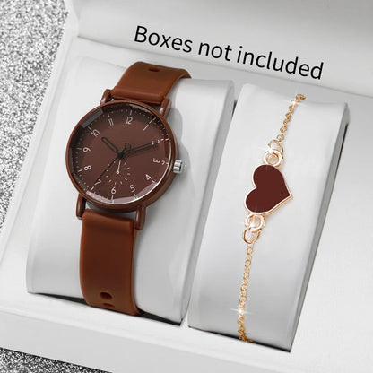 2PCS/Set Fashion Women Watches Casual Arabic Dial  Silicone Band Quartz Wristwatch Heart Bracelet Set Reloj Mujer (Without Box)