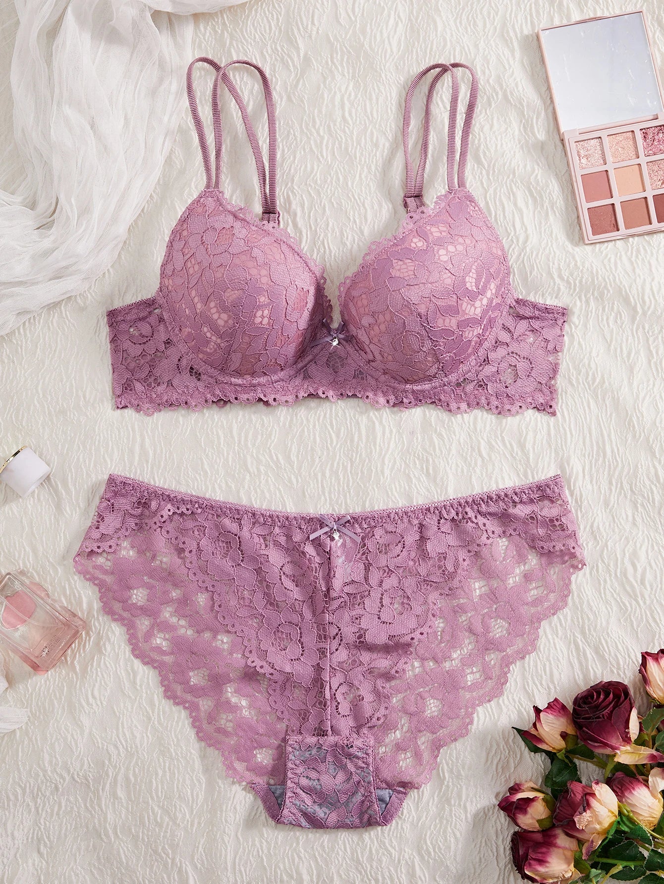 6-Piece Set Women's Underwear Set Sexy Patterned Lace Patchwork No Lining Comfortable Fitting Women's Push-Up Bra Sexy Lingerie
