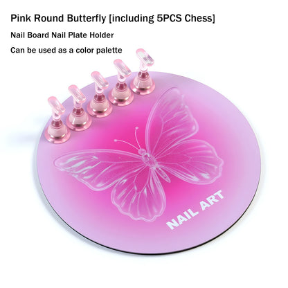 Pink Butterfly Nail Holder 6Pcs/Set False Nail Tip Practice Stand Aurora Base Full Magnetic Holder Tray Nail Art Salon Practice