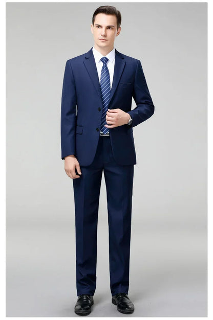 Suit S-8XL (Blazer+ Trousers) Men's Fashion Business Plus Size Gentleman's Casual Shirt for Work Slim-fit Wedding Formal Suit