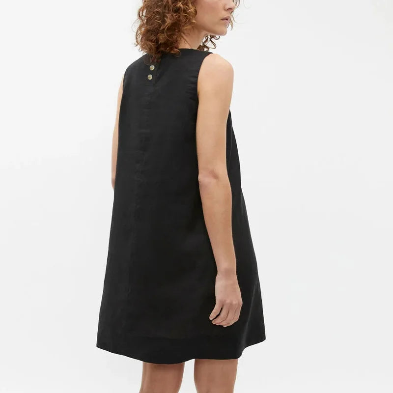Classic Solid Color Cotton-Linen Women's Dress New Arrival Simple Sleeveless Tank Dress Casual Round-Neck Summer Dresses