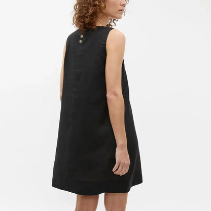 Classic Solid Color Cotton-Linen Women's Dress New Arrival Simple Sleeveless Tank Dress Casual Round-Neck Summer Dresses