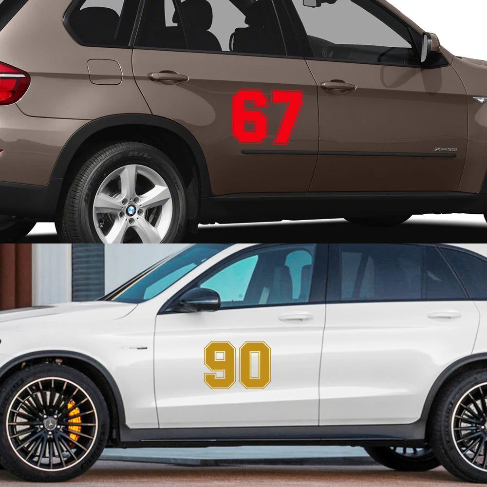 Car Side Door Custom Number Styling Stickers For 0 1 2 3 4 5 6 7 8 9 Auto Tuning Accessories Vinyl Film Decoration Decals