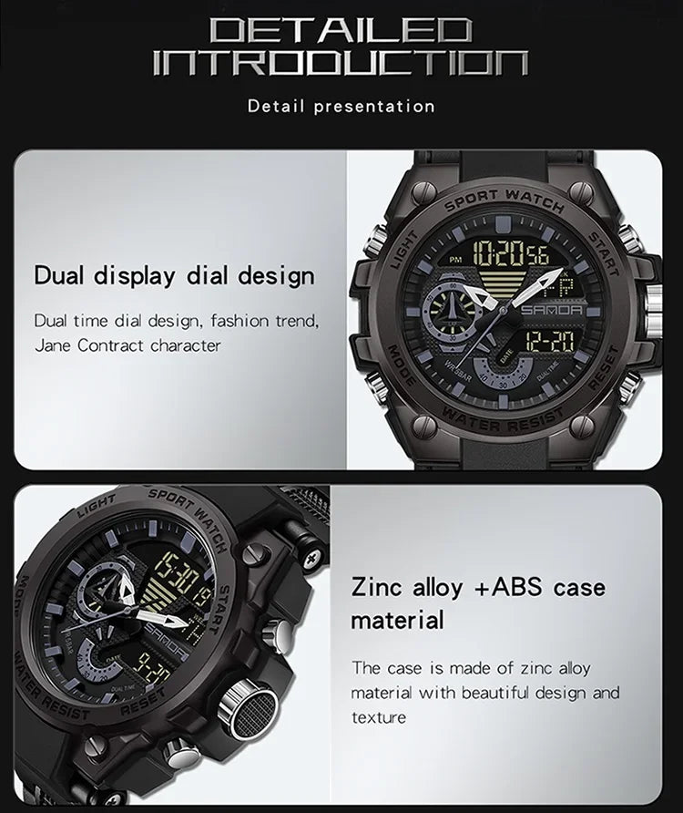 Sanda Men's Digital Fashion Waterproof Outdoor Sports Multifunctional Electronic Watch SD3302-12