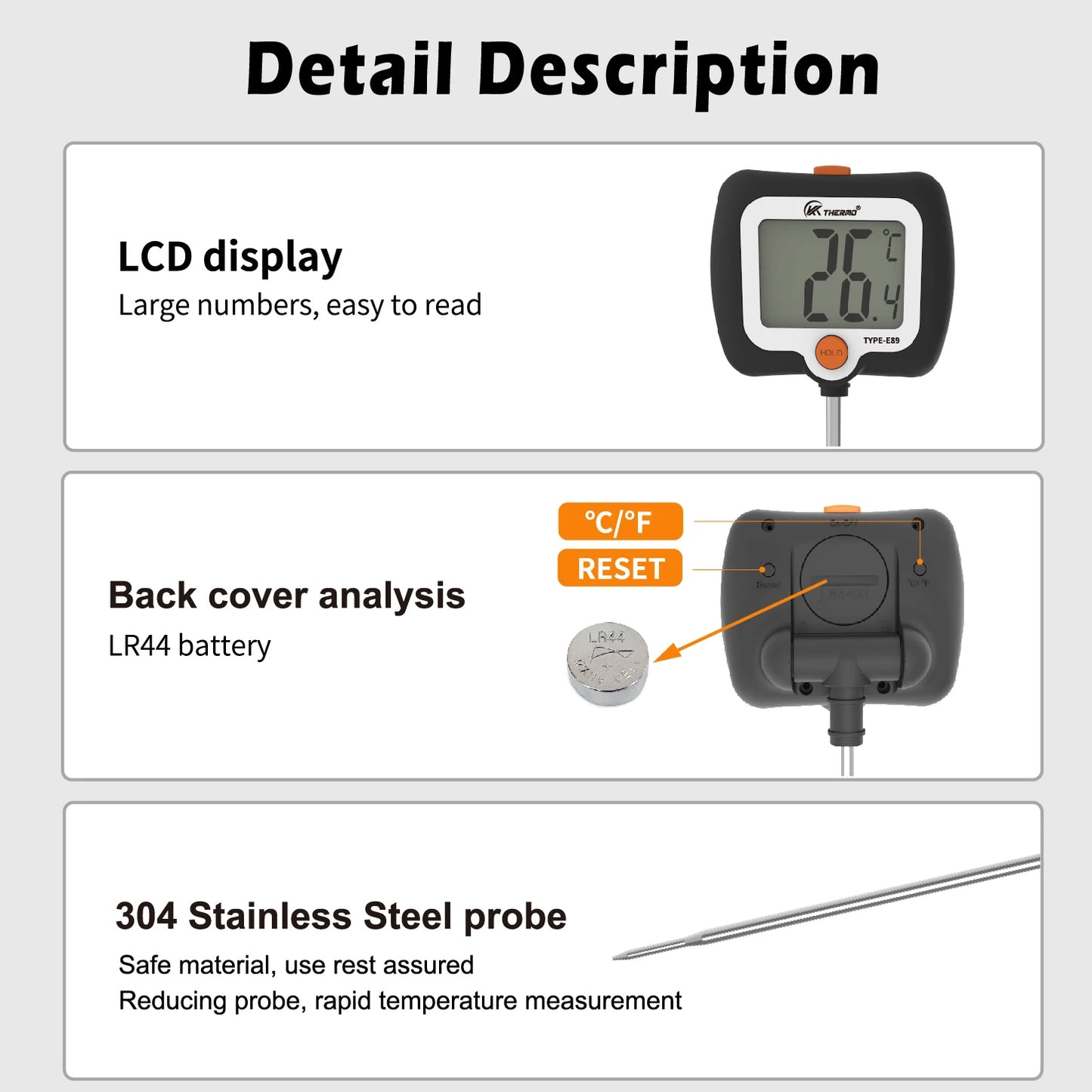 Digital Candy Thermometer with Stainless Steel Probe & Clamp for Sugar Cooking, Syrup Making, Deep Frying – Accurate ±1°F