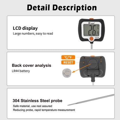 Digital Candy Thermometer with Stainless Steel Probe & Clamp for Sugar Cooking, Syrup Making, Deep Frying – Accurate ±1°F