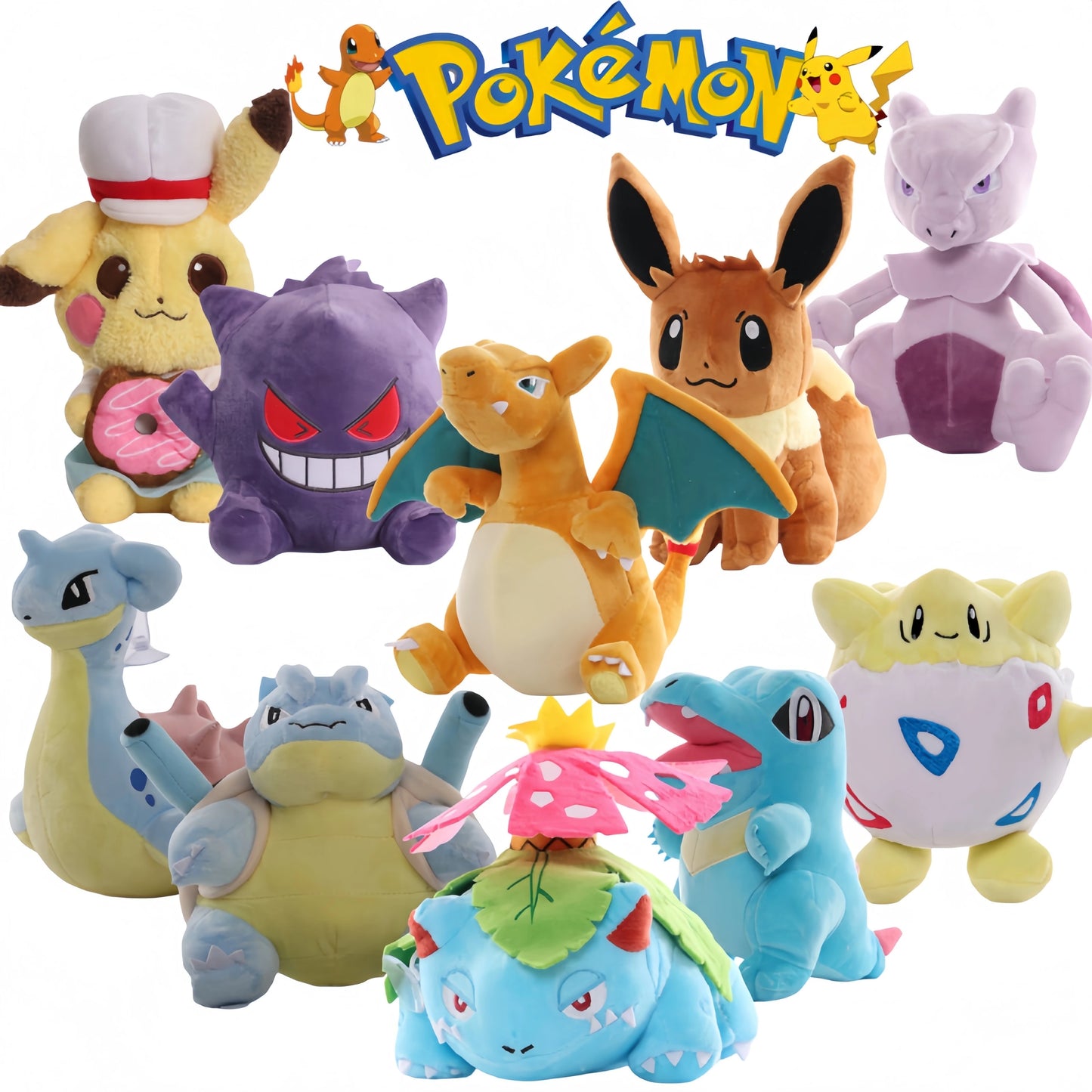 Pikachu Plush Toy Pokemon Charizard Eevee Blastoise Stuffed Doll Venusaur Gengar Totodile Lapras Mewtwo Stuffed Doll Xmas Gifts