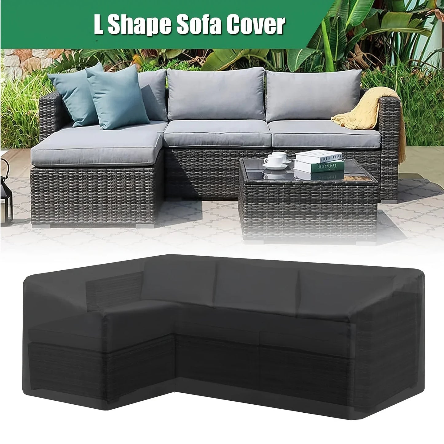 L-Shaped Outdoor Sofa Cover, Windproof and UV-Resistant Polyester Outdoor Furniture Cover, Outdoor Furniture Cover