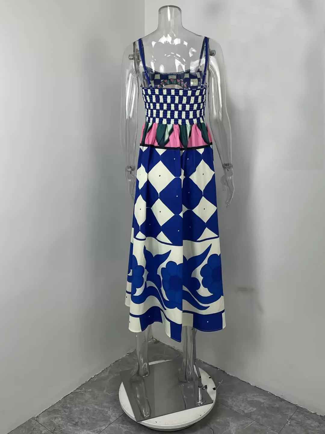 VEITCHE Fashion Women Print Suspenders Blue Ocean Fish Pattern Sexy Long Dress 2025 New Spring Summer Temperament Maxi Dresses