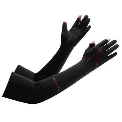 Anti-Sunburn Long Sleeve Men Summer Fingertip Flip Glove Cool Summer Ice Silk Driving Cycling Fishing Non - Slip Arm Warmers