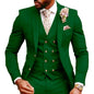 High Quality Green Business Men Suits Slim Fit Male Clothing Elegant Wedding 3 Piece Two Buttons Jacket Vest Pants Party Sets