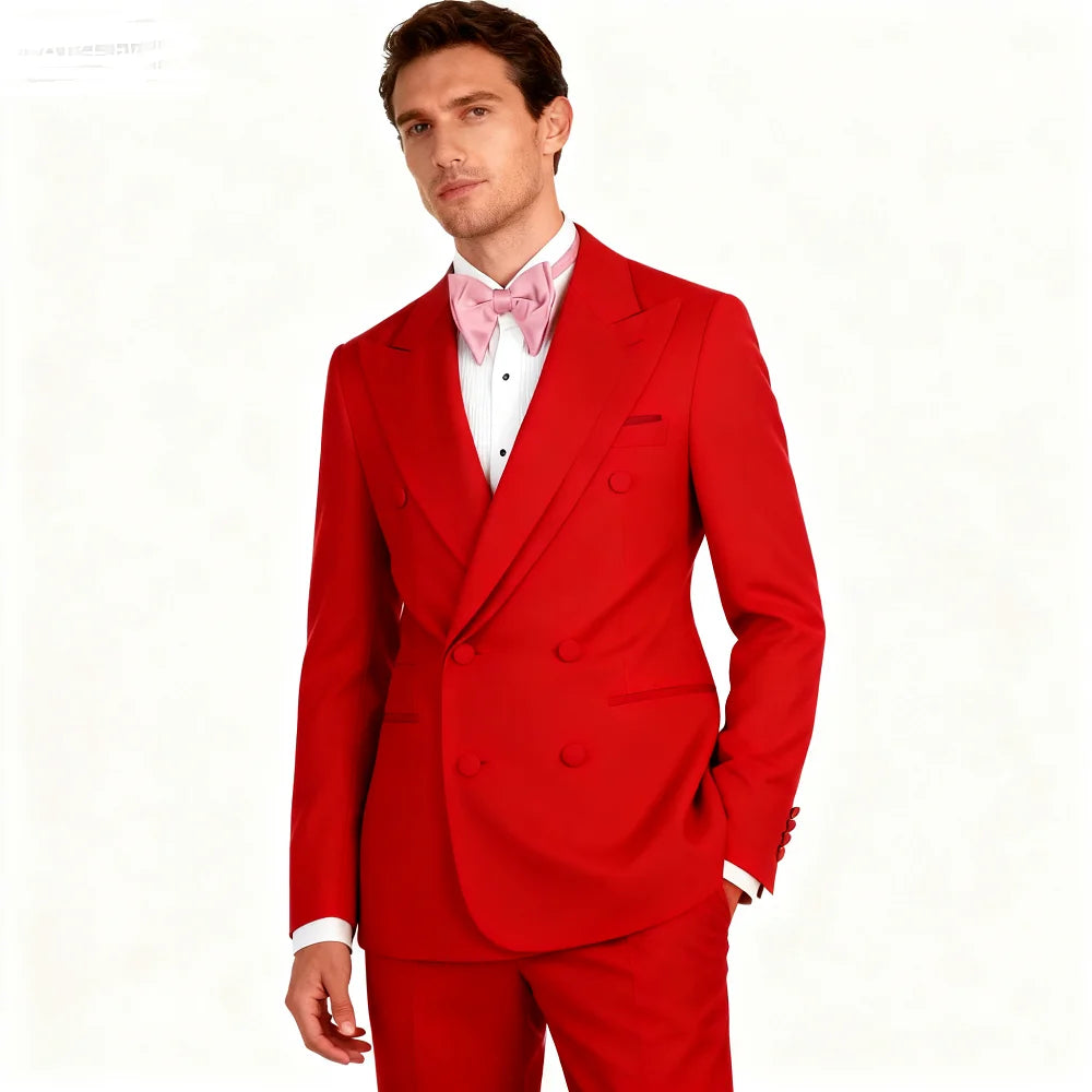 Rose Pink 2-Piece Men's Tuxedo with Spacious Lapel for Wedding Banquet Party Formal Men's Clothing Custom-Made Di