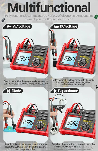 ANENG MH15 Digital Megohmmeter 1000V High Voltage Insulation Test 2000MΩ High Resistance Measurement Electrical Testing Artifact