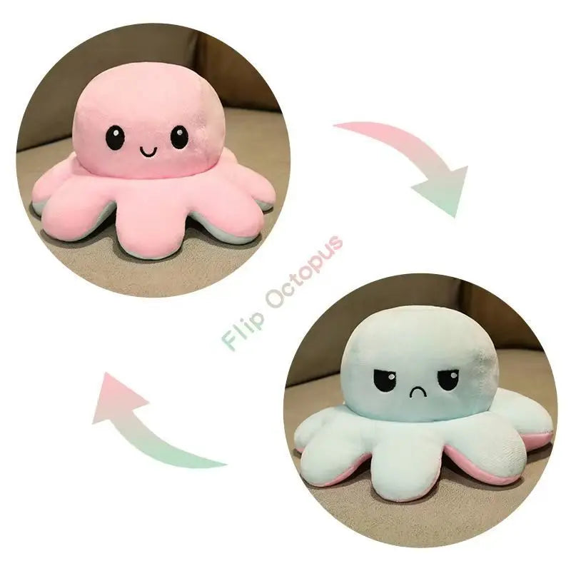 18/28/48cm Cute Reversible Mood Octopus Plush Toy Double Sided Flip Octopus Pillow Soft Stuffed Animal Doll Home Room Decor Gift