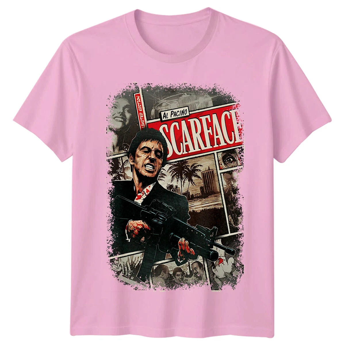 Scarface T-Shirt Men Summer Al Pacino Classic 80s Gangster Movie Retro Comic Graphic Short Sleeve Streetwear Fan Tee
