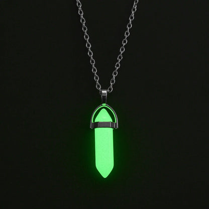 2Pcs/Set Luminous Hexagonal Column Heart Pendant Couple Magnetic Necklace Natural Stone Geometric Pendant Necklace Jewelry Gifts