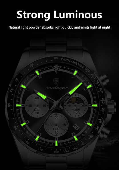 POEDAGAR Top Original Man Wristwatch Waterproof Stainless Steel Luminous Men Clock Chronograph Date Quartz Sports Men's Watches