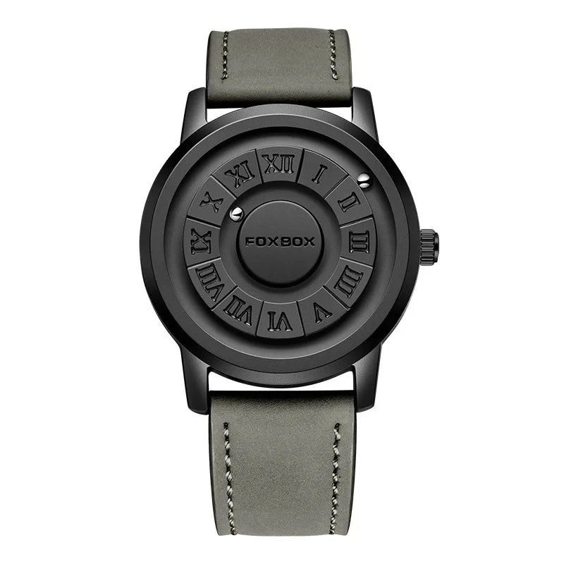 FOXBOX Fashion Leather Watch Men Creative Rolling Pointer Design Watch Men Casual Business Military Men's Quartz WristWatches