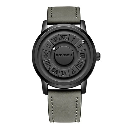 FOXBOX Fashion Leather Watch Men Creative Rolling Pointer Design Watch Men Casual Business Military Men's Quartz WristWatches