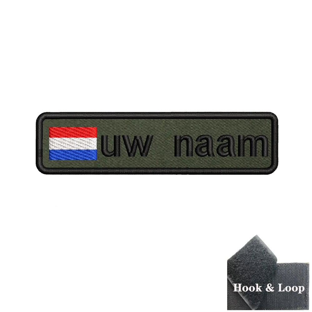 1PC 10cmX2.5cm Custom Name Flag Patch Badge Iron On Hook Loop Army green Netherlands Germany Russia France Belgium Italy Spain