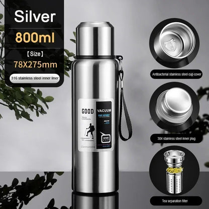 Large Capacity Cold & Hot Thermos Tumbler, Stainless Steel Insulated Water Bottle, Tea Coffee Flask Pot Travel Mug