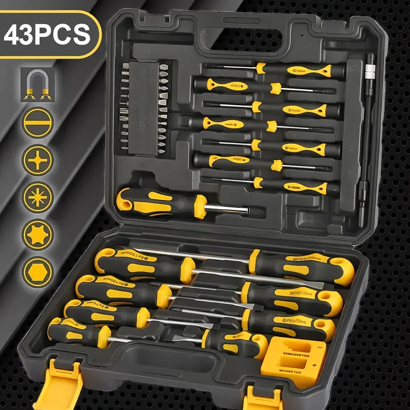 43-częściowy zestaw wkrętaków magnetycznych, namagnesowanie/rozmagnesowanie, bity, ergonomiczna rękojeść i magnetyczna podstawa do samochodów/elektroniki, precyzyjny zestaw dla mężczyzn