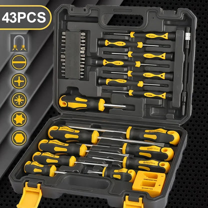 43-częściowy zestaw wkrętaków magnetycznych, namagnesowanie/rozmagnesowanie, bity, ergonomiczna rękojeść i magnetyczna podstawa do samochodów/elektroniki, precyzyjny zestaw dla mężczyzn