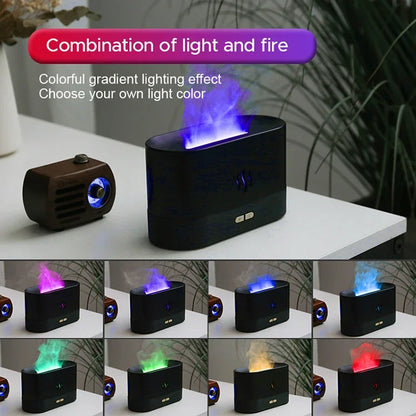 USB Desktop Flame Aroma Diffuser Humidifier 7 Colors Simulation Light Aromatherapy Air Purifier for Bedroom/Essential oil set
