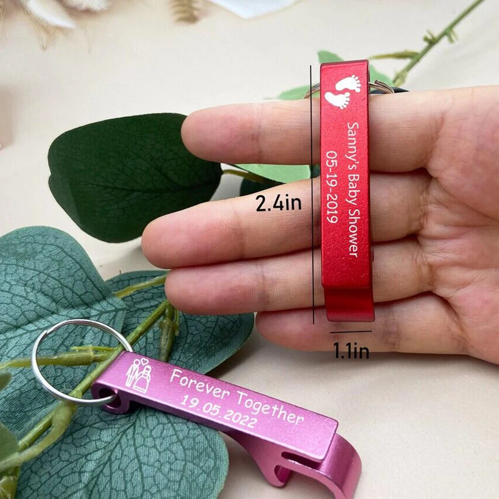100*Personalized Engraved Bottle Opener KeyChain Wedding Party Private Gift Brewery, Hotel, Restaurant Logo Customized Wholesale