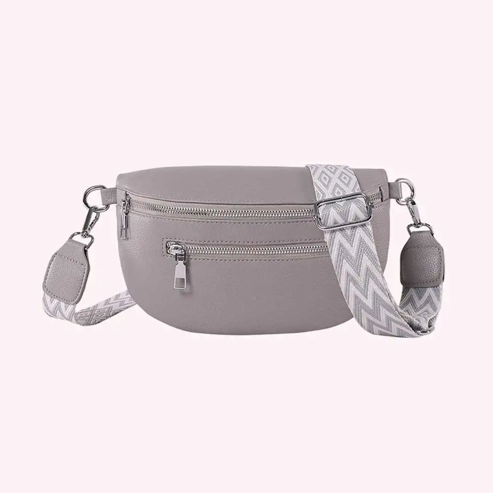2024 Luxury Designer Women's Chest Bag PU Leather Wide Strap Shoulder Crossbody Bag Female Fashion Fanny Pack Banana Waist Bag