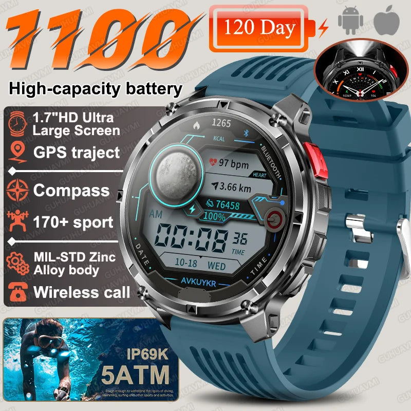 2026 New T-REX 3 PRO 1100mAh Large Battery Smart Watch 10ATM Waterproof GPS 1.7" HD AMOLED Call Sports Flashlight Smartwatch Men