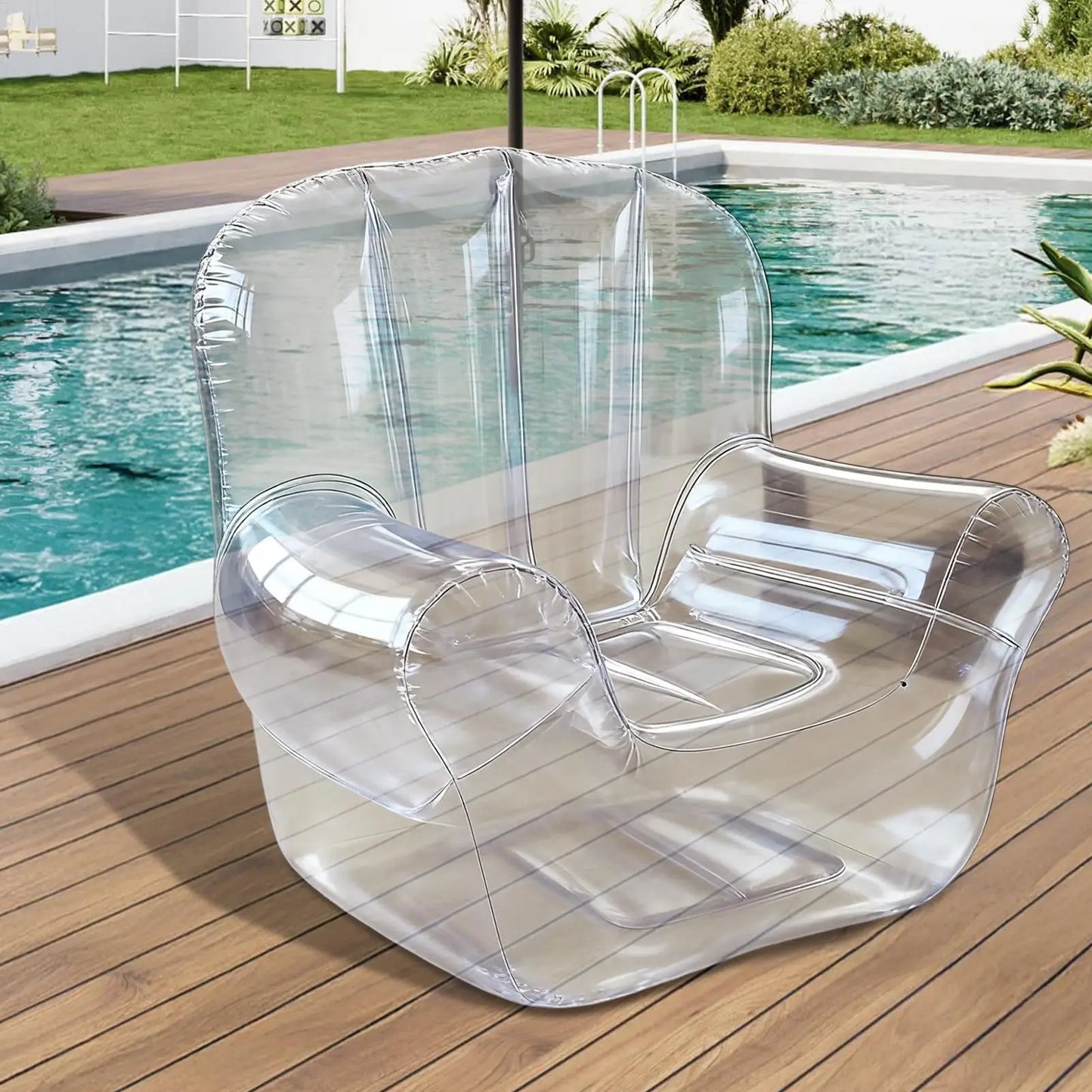 Thickened Transparent Sofa PVC Inflatable Sofa Camping Outdoor Inflatable Lazy Recliner Single Person Seat for Pool Side Bedroom