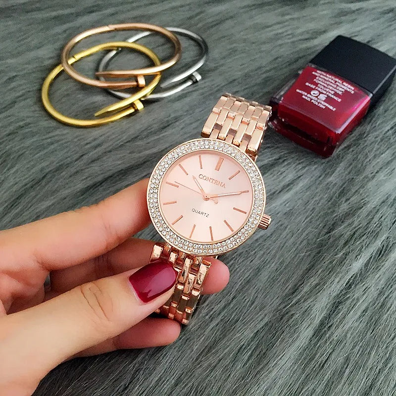 New Women's Watches Luxury Brand Contena Ladies Quartz Watch Full Stainless Steel Female Clock Wristwatches Gift Reloj Mujer
