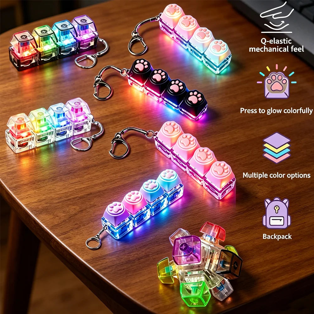 Cat Claw/Gyro Button Decompression Toy Mechanical Keyboard Shaft Tester Luminous Keyboard Keychain for Pressure Release