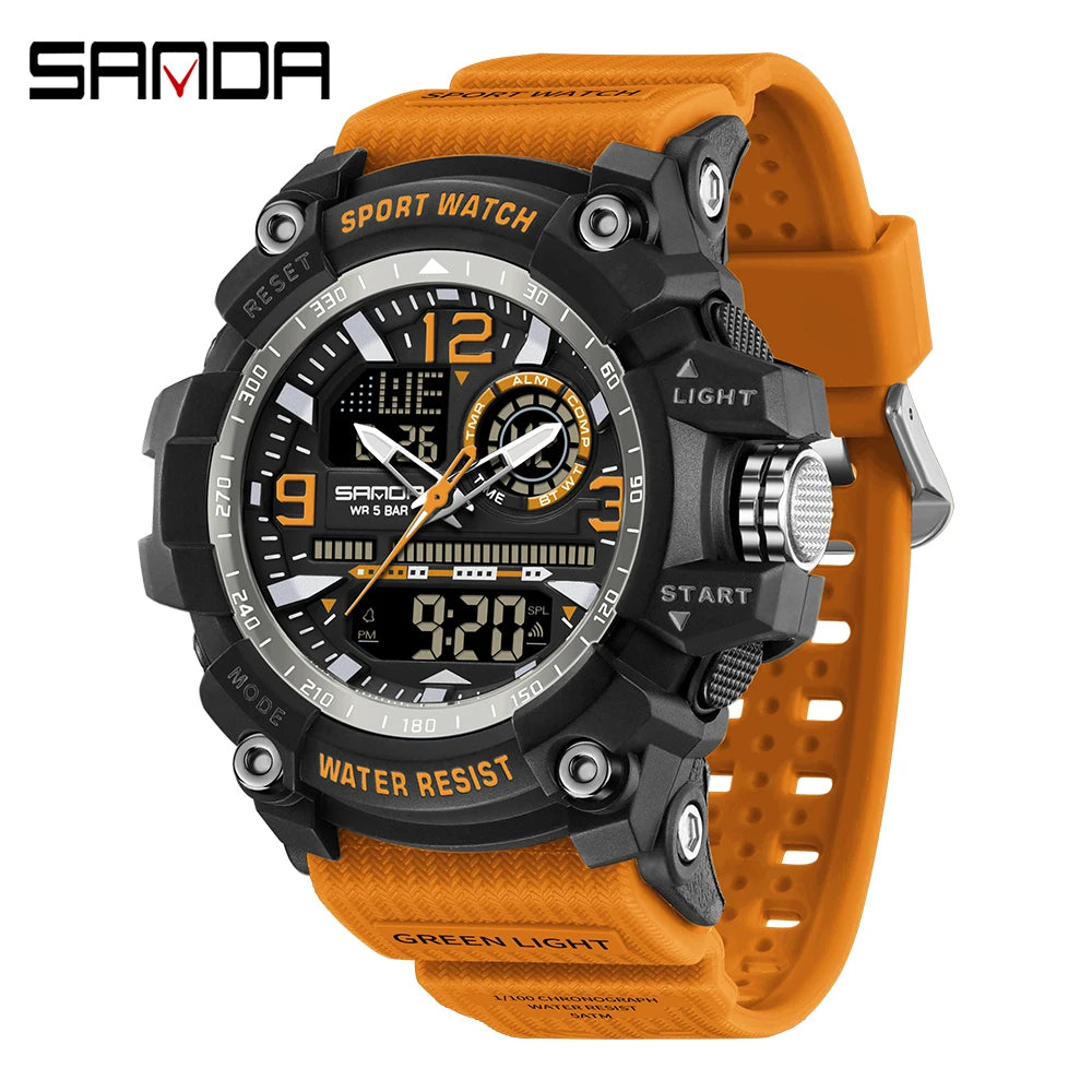 SANDA 3367 Men's Electronic Watch Large Dial Multi Functional Outdoor Waterproof Student Sports Electronic Watch