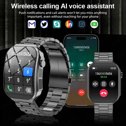 LIGE Nowy smartwatch z zakrzywionym ekranem 3D o przekątnej 2,2 cala z podświetleniem LED, termometrem, monitorem zdrowia, połączeniami BT i funkcjami sportowo-fitnessowymi